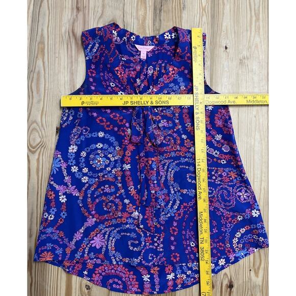 Lilly Pulitzer Raleigh Silk Tie Neck Tank Top Blouse Size XS Secret Snail Blue - Picture 5 of 7